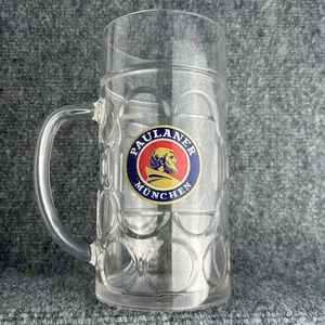 Paulaner Munchen Plastic Beer Stein Mug Made in US Deutsches Haus 90th Ann Clear